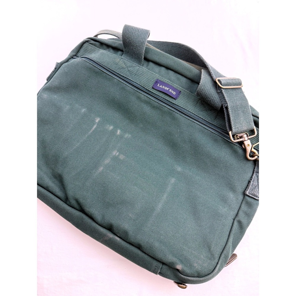 Lands End Canvas Briefcase Messenger Bag Hunter Green 33X38 Cotton Utility